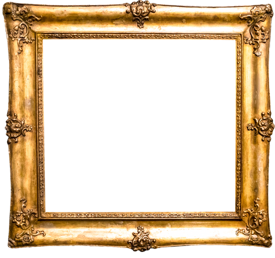 Old Decorated Wide Golden Picture Frame Isolated